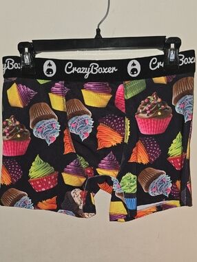 Crazy Boxer Men Cupcake Print Boxer Briefs - Black Multi